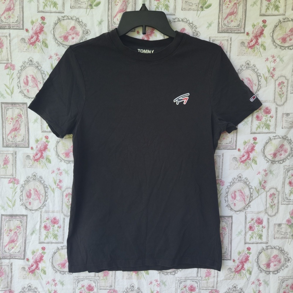 Tommy Jeans Black Graphic Script Logo T-Shirt Regular Fit Women's Size XS‎